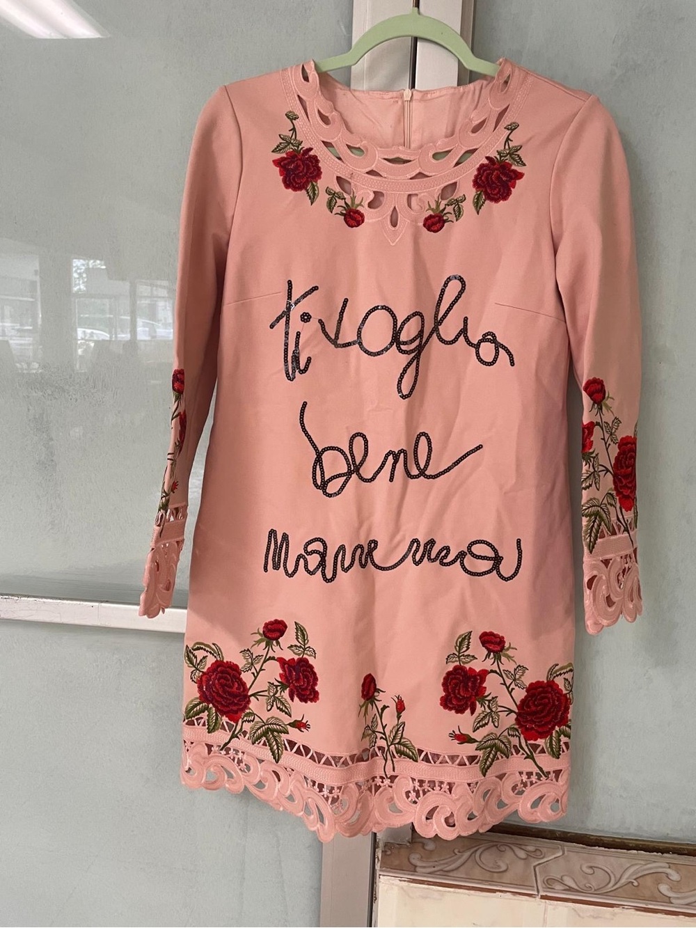 Women's Embroidered Pink Floral Lace-Trim Dress design inspired - Picture 7 of 9